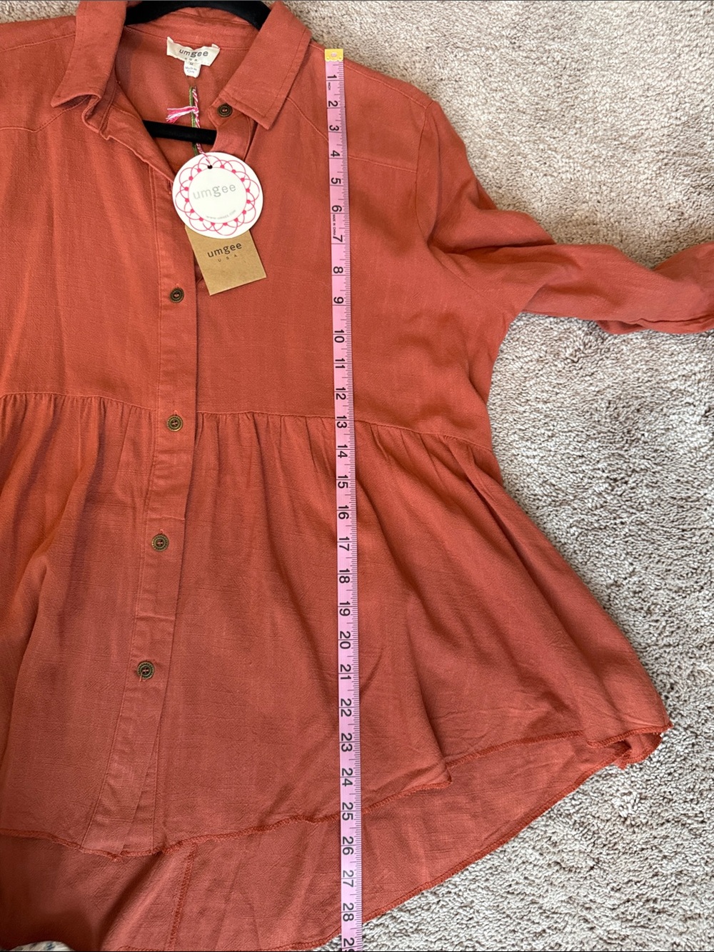 Umgee Terracotta Button-Front Peplum Shirt - Picture 12 of 13